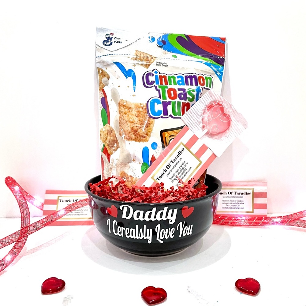 I Cerealsly Love You Personalized Bowls with Cereal wrapped in cellophane